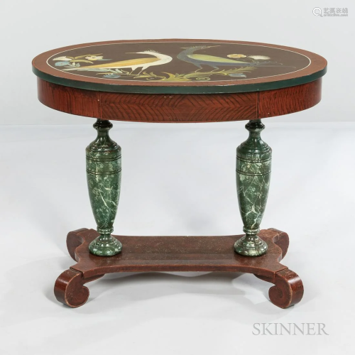 Neoclassical-style Painted Sofa Table, the top decorated wit...