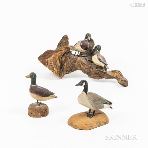 Four Miniature Goose/Duck Carvings, mid-20th century, includ...