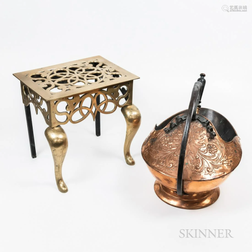 Two Pieces of Domestic Copper and Brass Item, a copper coal ...
