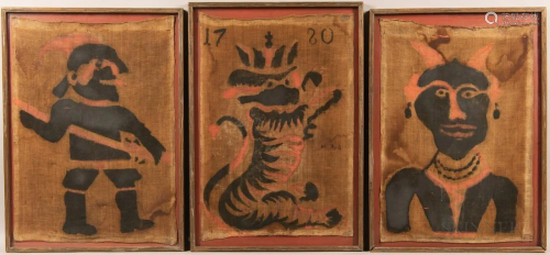 Six Framed Primitive Banners, possibly originally a gift to ...