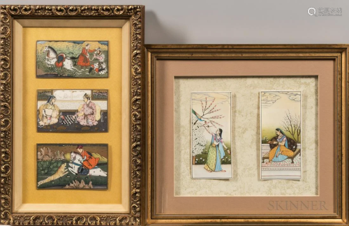 Two Framed Sets of Miniature Paintings, Persia, 20th century...