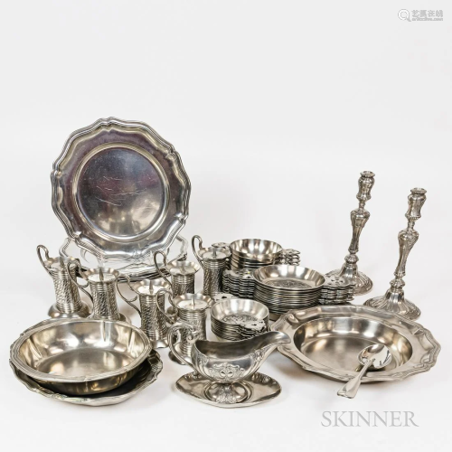 Large Group of Modern Pewter Tableware, including a pair of ...