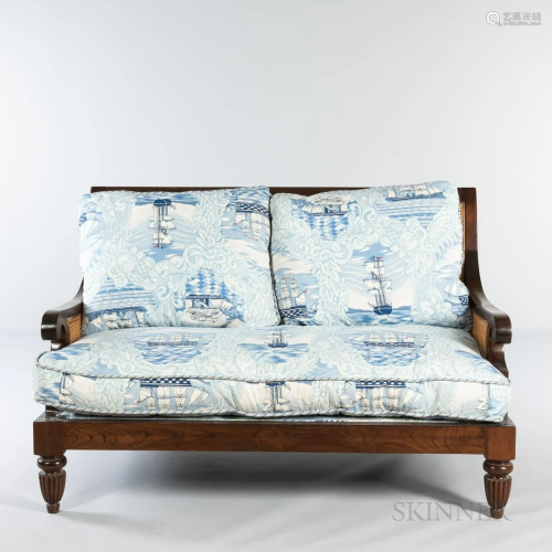 Classical Carved Mahogany Upholstered Settee, with carved le...