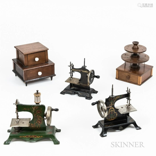 Two Sewing Boxes, and Three Miniature Sewing Machines, 19th ...