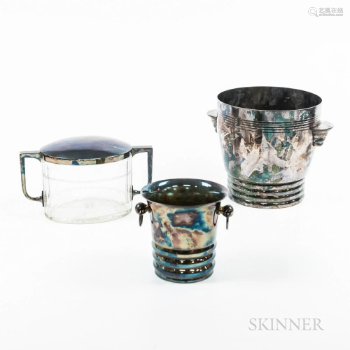 Two Silver-plated Ice Buckets and Silver-plated Mounted Glas...