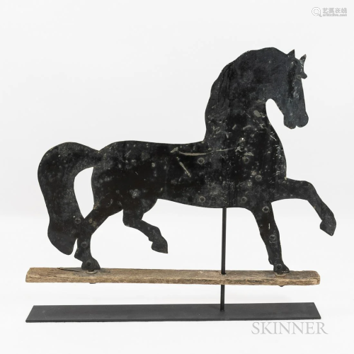 Black Painted Sheet Iron Horse Weathervane, early 20th centu...