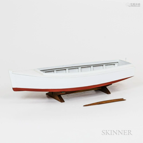 Carved and Painted Wooden Dingy Model, white body with red-p...