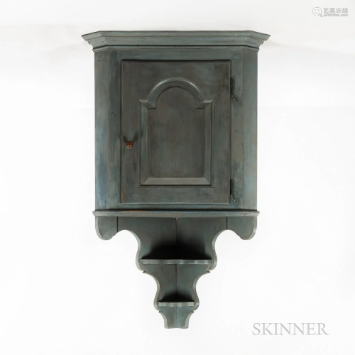 Country Pine Blue-painted Hanging Corner Cabinet, with molde...