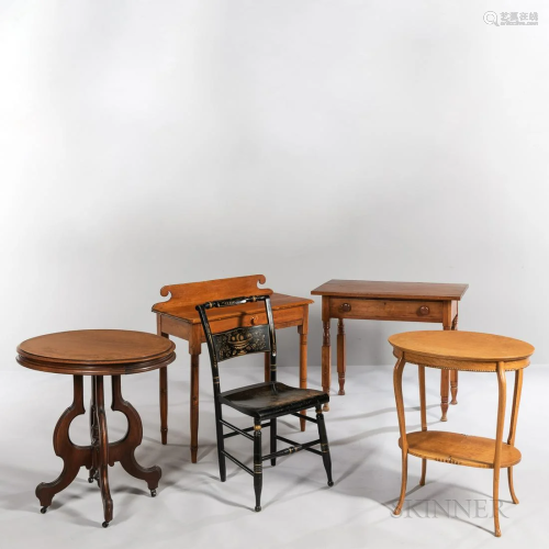 Four Tables and a Side Chair, including a pine table with ba...