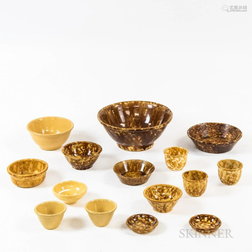Fifteen Pieces of Mostly Rockingham Glazed Pottery, dia. 3 t...
