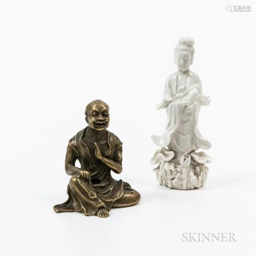 Two Small Buddhist Figures, one Blanc-de-chine Guanyin, (imp...