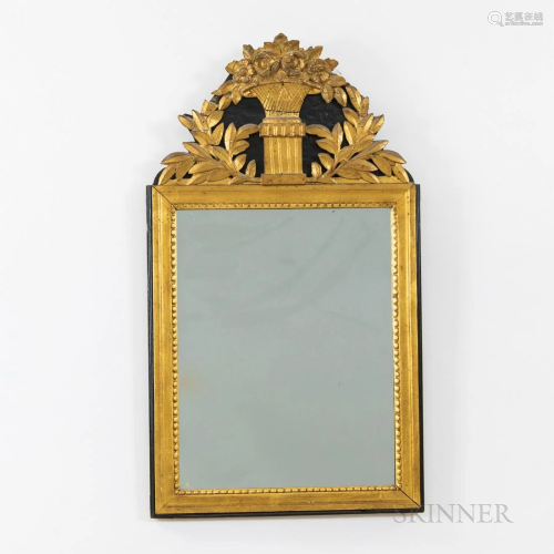 Neoclassical-style Gold-painted Mirror, with a bouquet crest...