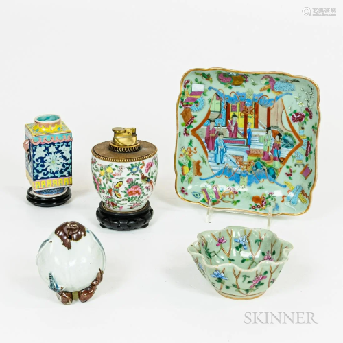 Five Pieces of Modern Chinese Tableware, including a lighter...