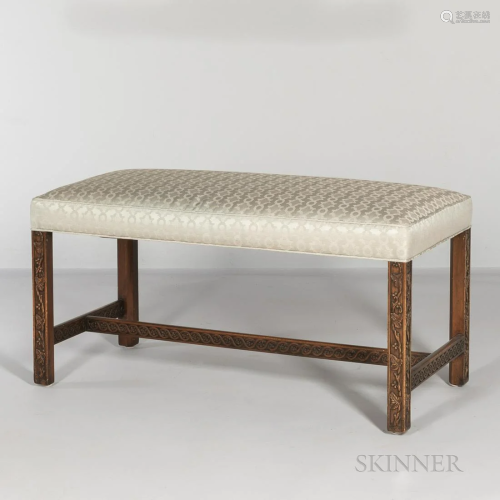 George III Mahogany and Upholstered Bench, later carving, ht...
