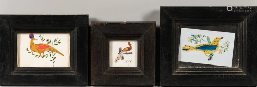 Three Watercolor Miniature Paintings of Exotic Birds, mid-19...