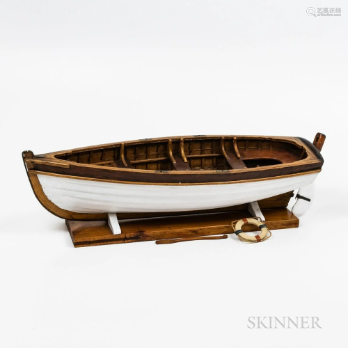 White Painted Wooden Boat Model, on a base, ht. 7 3/4, lg. 2...