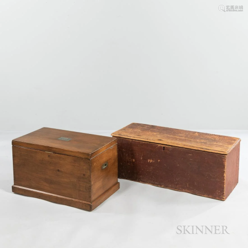 Two Pine Storage Boxes, one on a molded base, ht. to 18, wd....