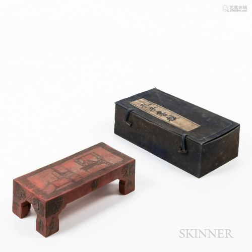 Miniature Ceramic Kang Table with Confucian Texts, ht. 2 7/8...