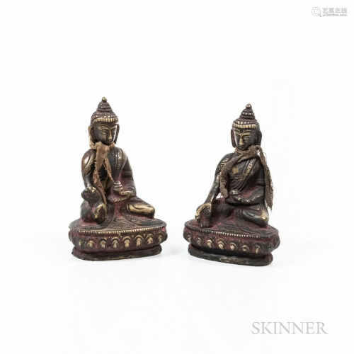 Two Small Tibetan Bronze Buddha Figures, ht. to 3 3/4 in.