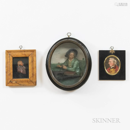 Three Framed Portrait Items, a wax portrait of Colonel Cooke...