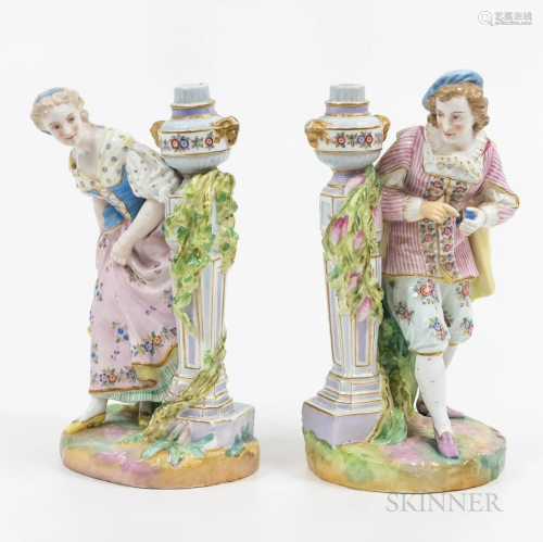 Pair of Meissen Porcelain Figural Candlesticks, Germany, 19t...