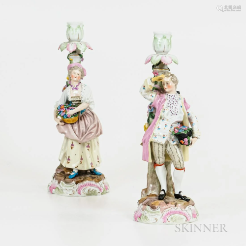 Two Meissen-style Porcelain Figural Candlesticks, 19th/20th ...