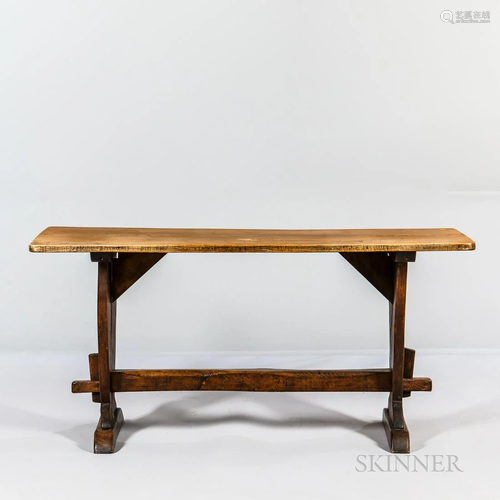 Country Oak Trestle Table, with shoe-form feet, ht. 29, wd. ...