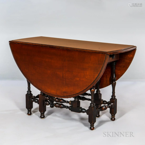 Tiger-maple and Mahogany Drop-leaf Gateleg Table, with turne...