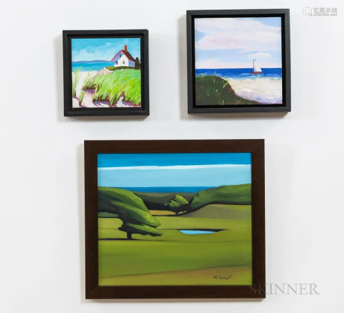 Three Framed Modern Paintings, beach house at Lucy Vincent, ...