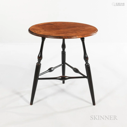 Tiger Maple Side Table, with black painted tripod legs, ht. ...