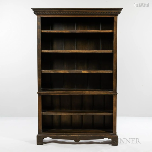 Two Part Tiger Maple Open Bookcase, 20th century, ht. 86, wd...