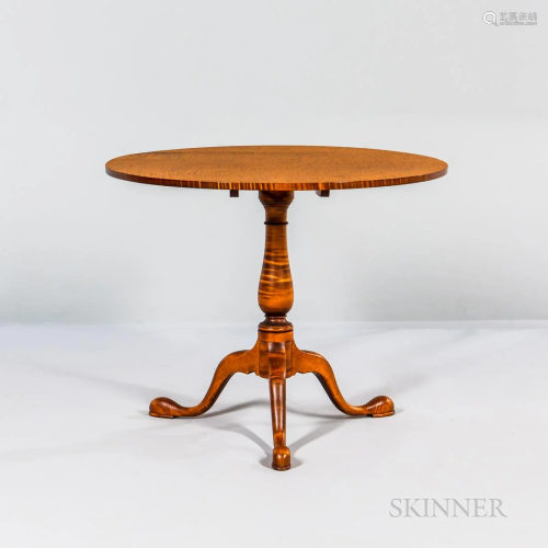 Queen Anne-style Tiger Maple Tilt-top Tea Table, with a turn...