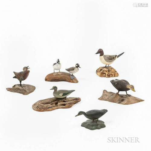 Seven Miniature Duck Carvings, including an American wigeon,...