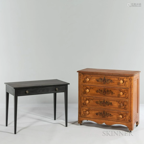 Black-painted Work Table and a Chippendale-style Painted Bur...