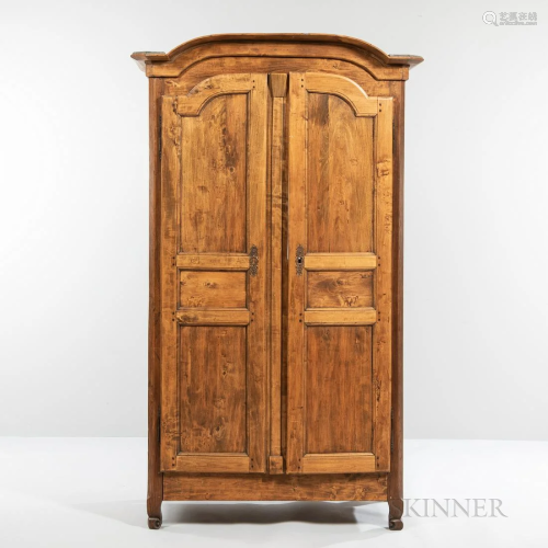 French Provincial-style Fruitwood Armoire, with molded crest...