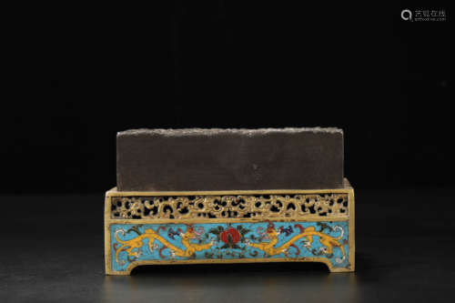 Gilt Bronze Cloisonne Enamel Square Ink Stone