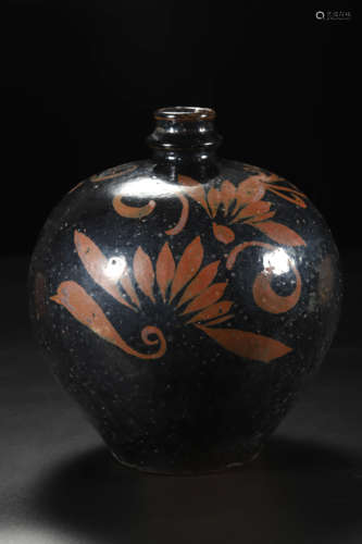 Cizhou Kiln Iron-rust Glaze Floral Jar