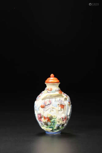 Porcelain Carved Figure Snuff Bottle