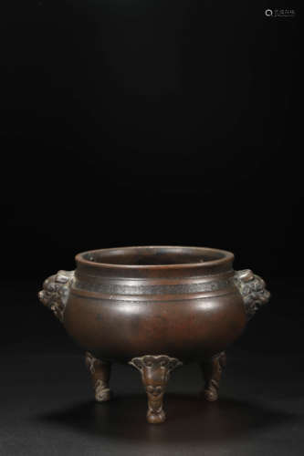 Bronze Lion-eared Tripod Censer