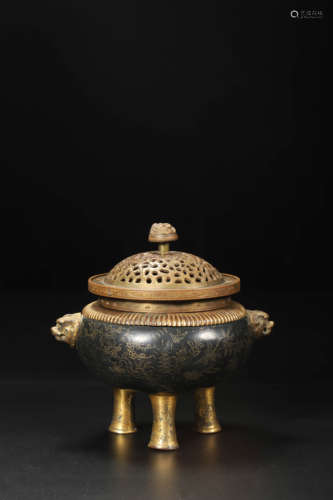 Gilt Bronze Beast-eared Tripod Censer