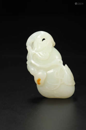 Carved White and Russet Jade Melon-Form Pendant