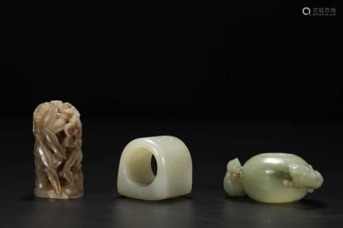 White Jade Thumb Ring, Water Pot and Censer Finials