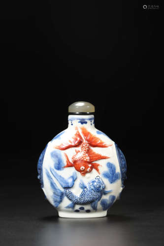 Porcelain Carved Goldfish Snuff Bottle