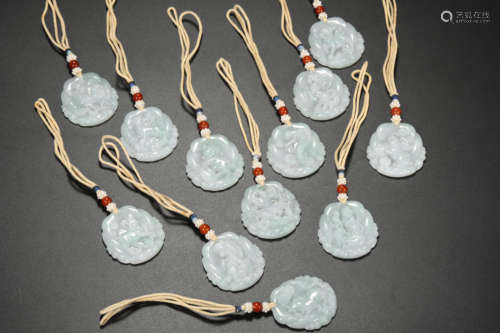 A Set of Jadeite Jade Zodiac Plaques <br>Length:4cm, Width:4...