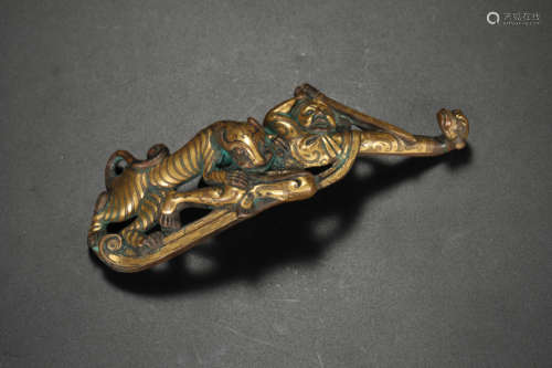 Bronze Inlaying Gold and Silver Tiger Belt Hook