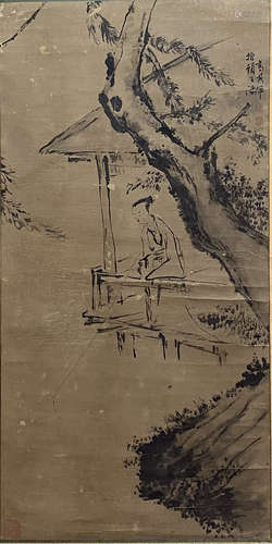 Chinese Landscape Painting, Hanging Scroll, Wang Meng Mark