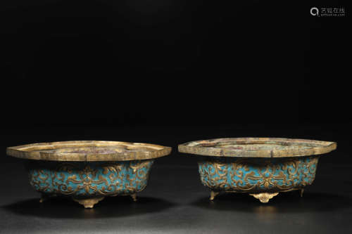 Pair of Cloisonne Enamel Floral Pots