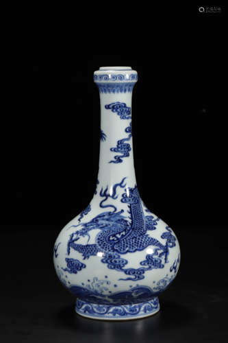 Blue and White Dragon Bottle Vase