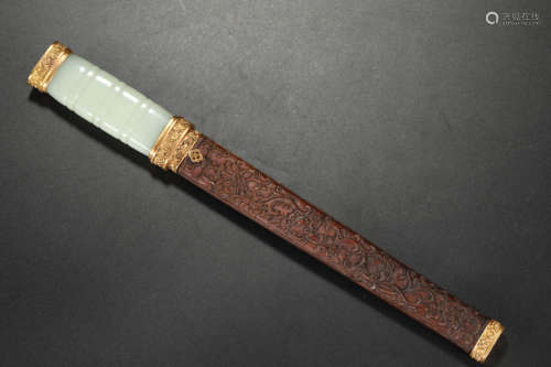 Jade Inlaid Sandalwood Dagger