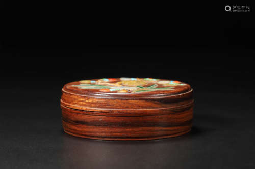 Hardstone Inlaid Huanghuali Box and Cover